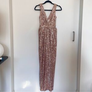 badgley mischka deep v-neck sequined dress